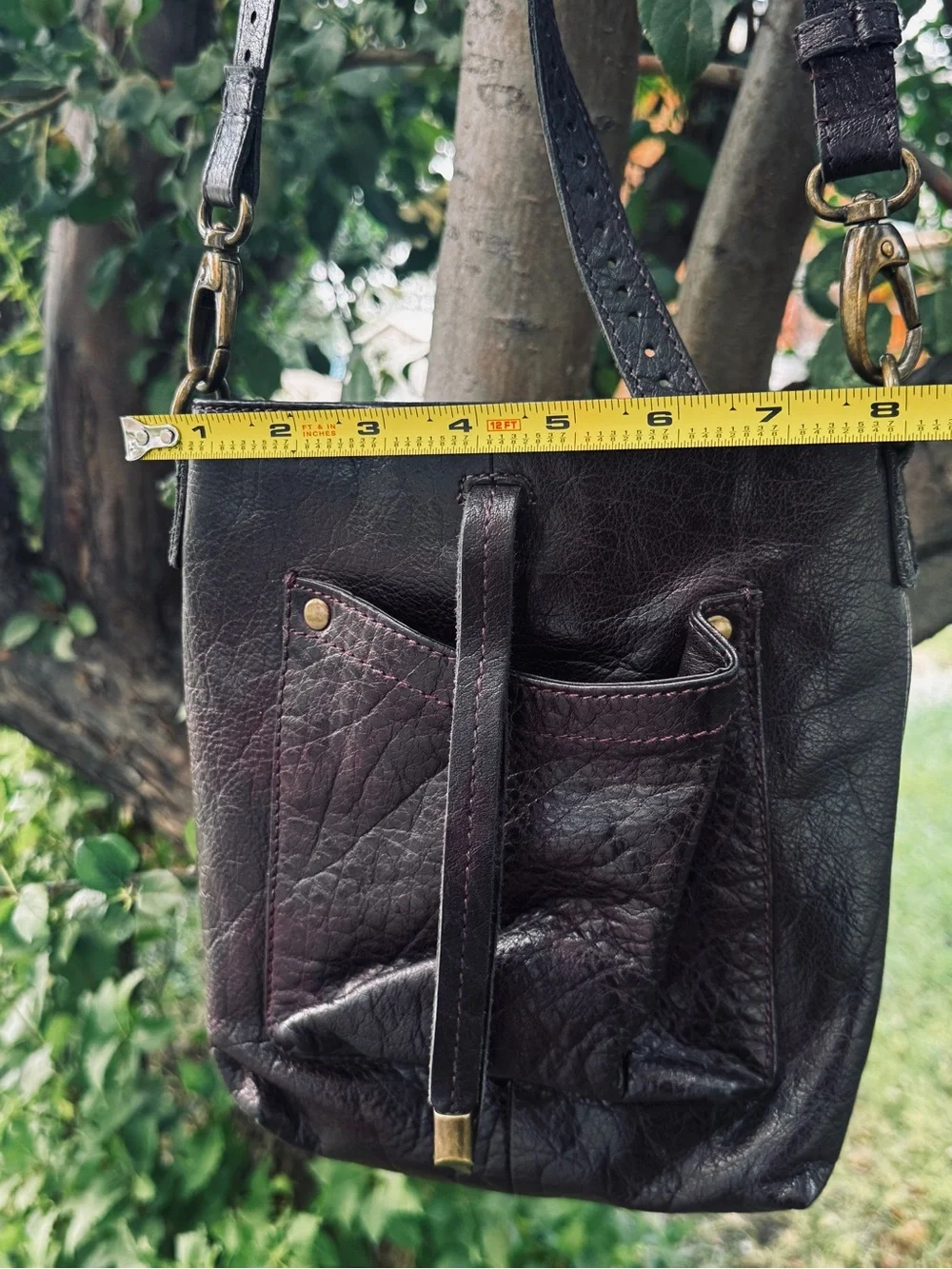 latico Dark purple Leather Crossbody with Front Pocket and Drawstring